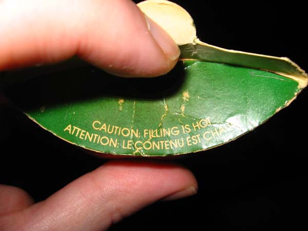 “Caution: Filling Is Hot” warns the flap. Caution: Filling Is Not Food may have been more apropos.